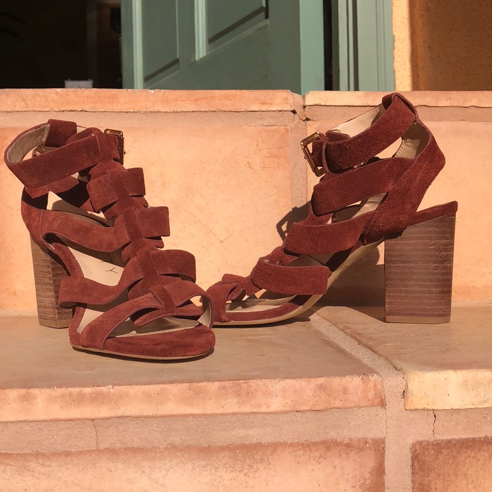 NEVER WORN Red Wine Suede Heels